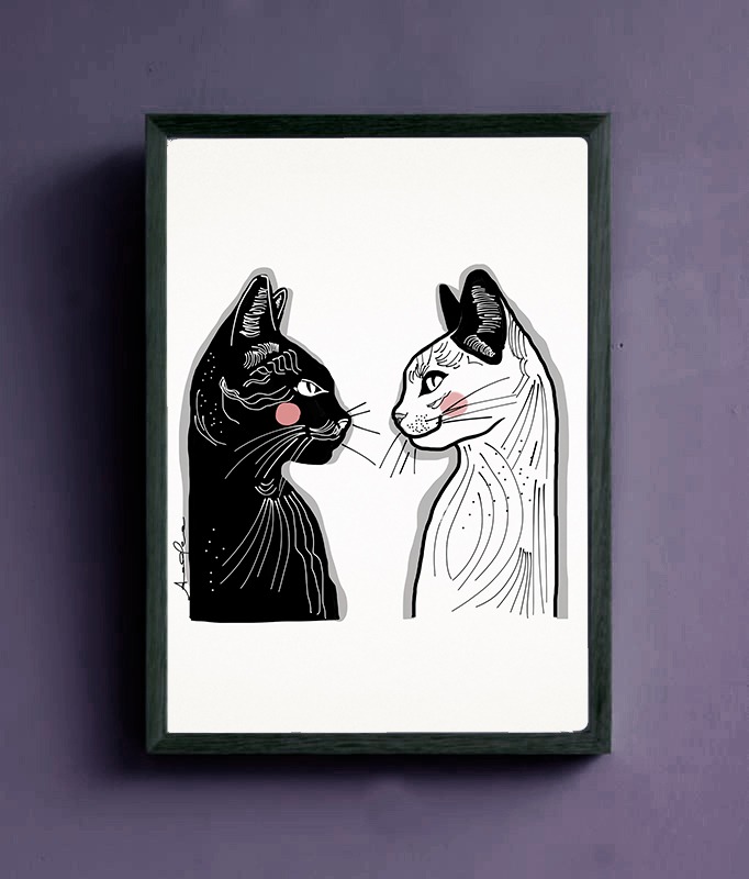 Quadro emoldurado da Série Gatos 1